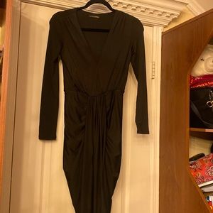 Jluxlabel size small midi long sleeved rushed dress with split in the middle